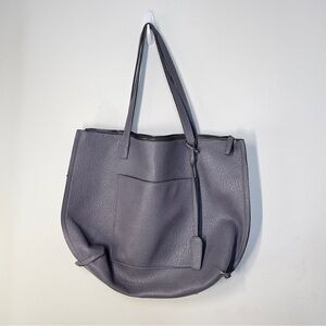 Leather Gray Zip Tote Computer office bag
